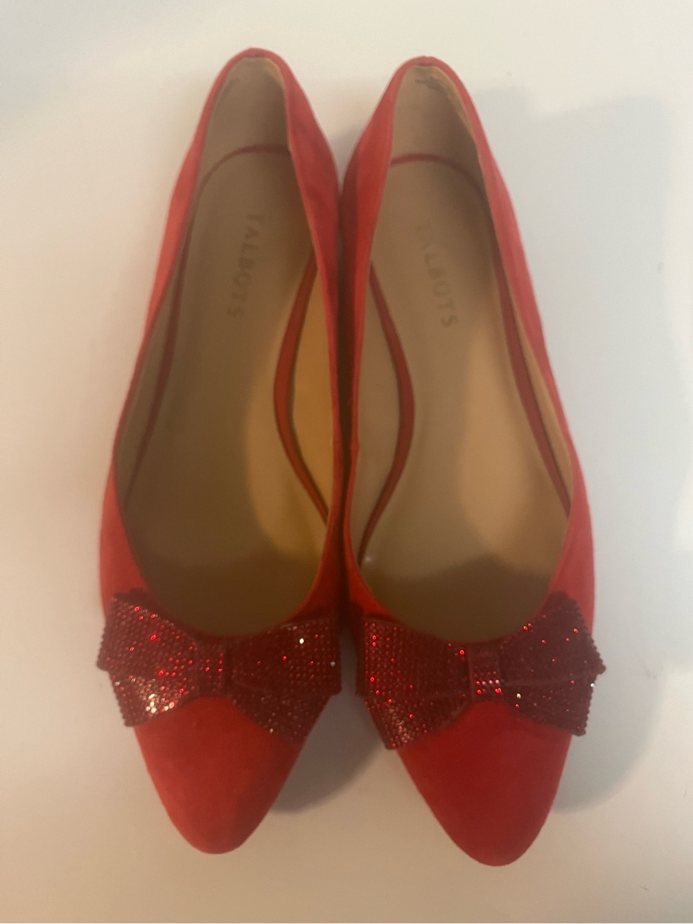 Talbots Womens Red Edison Bow Suede Flat Size 9.5 Classic Ballet Flat 1/2in heel